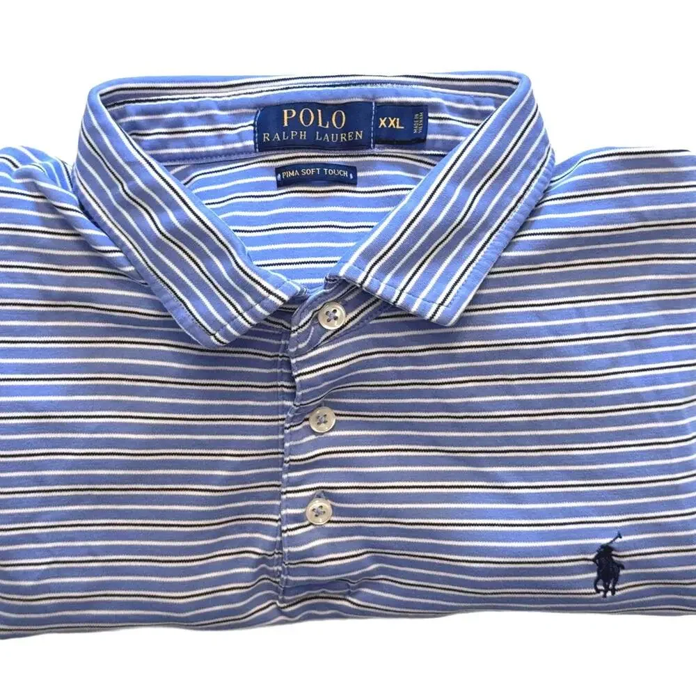 Polo Ralph Lauren Pima Soft Touch Polo Shirt Mens XXl 2XL Blue Short Sleeve Pony